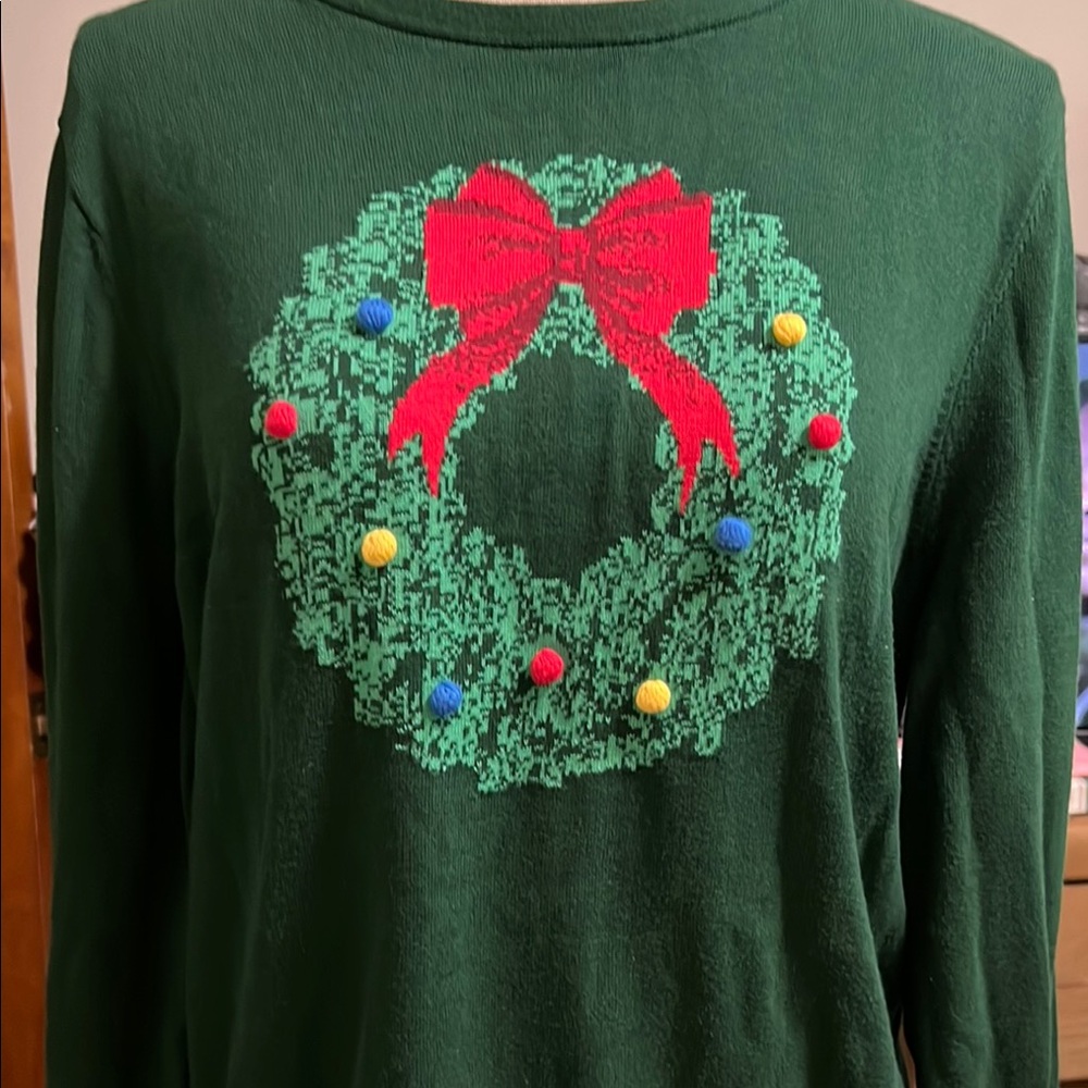 Lands’End  Festive Pine Christmas Supima Cotton Sweater.